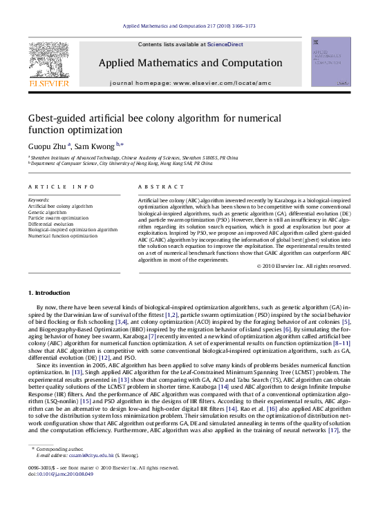 (PDF) Gbest-guided artificial bee colony algorithm for numerical ...