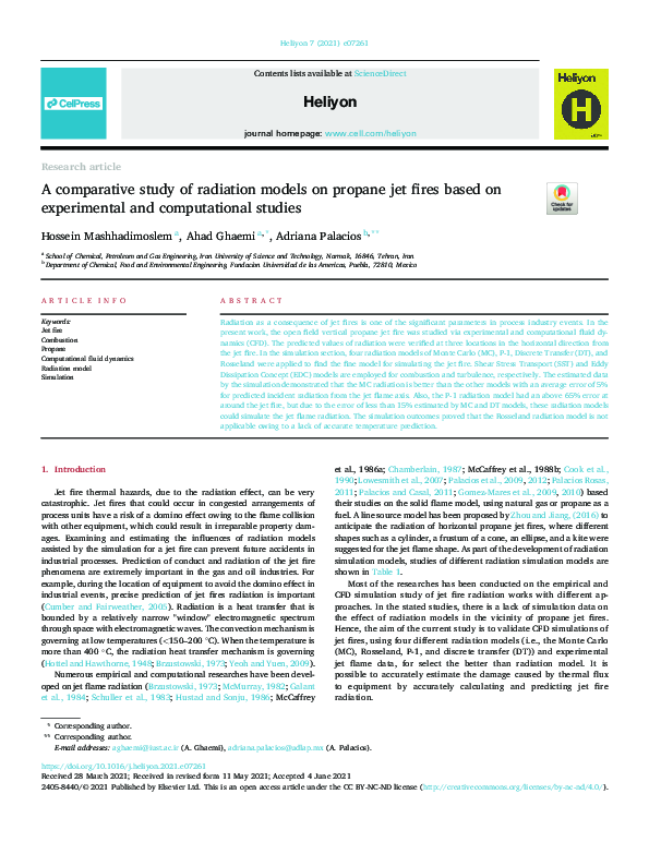 (PDF) A comparative study of radiation models on propane jet fires ...