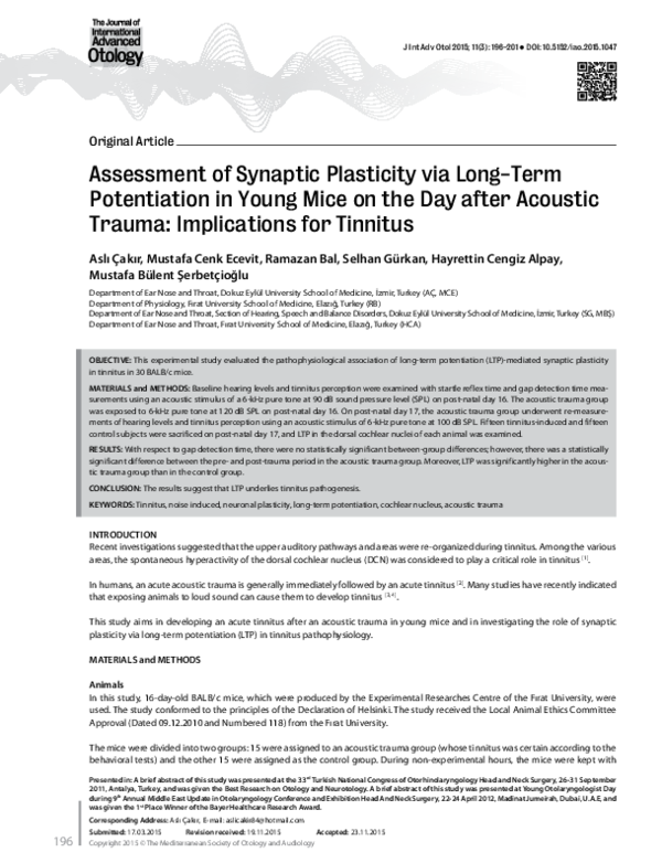 (PDF) Assessment of Synaptic Plasticity via Long-Term Potentiation in ...