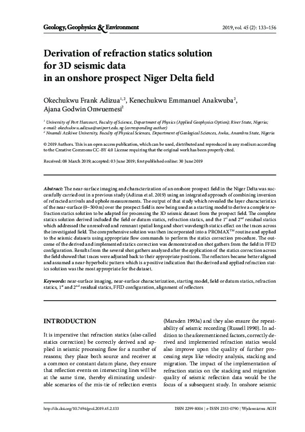 (PDF) Derivation of refraction statics solution for 3D seismic data in ...