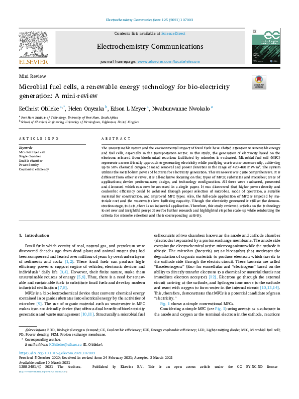 (PDF) Microbial fuel cells, a renewable energy technology for bio ...