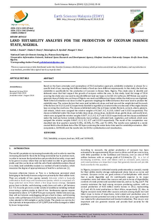 (PDF) Land Suitability Analysis for the Production of Cocoyam Inbenue ...