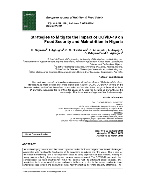 (PDF) Strategies to Mitigate the Impact of COVID-19 on Food Security ...