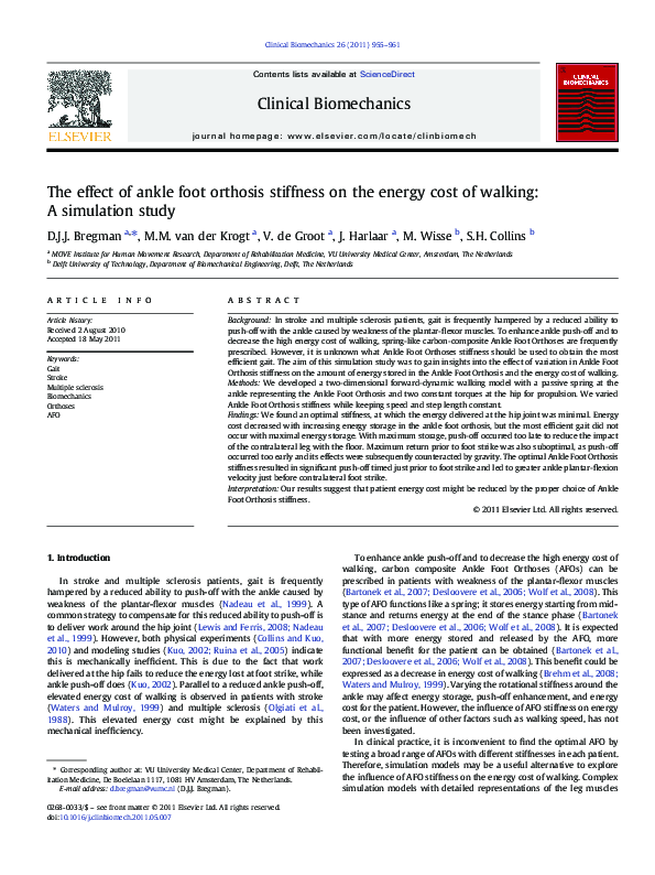 (PDF) The effect of ankle foot orthosis stiffness on the energy cost of ...