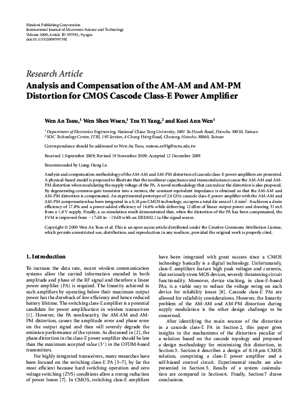 (PDF) Analysis and Compensation of the AMAM and AMPM Distortion for