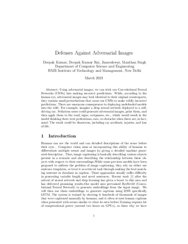 (PDF) Defenses Against Adversarial Images