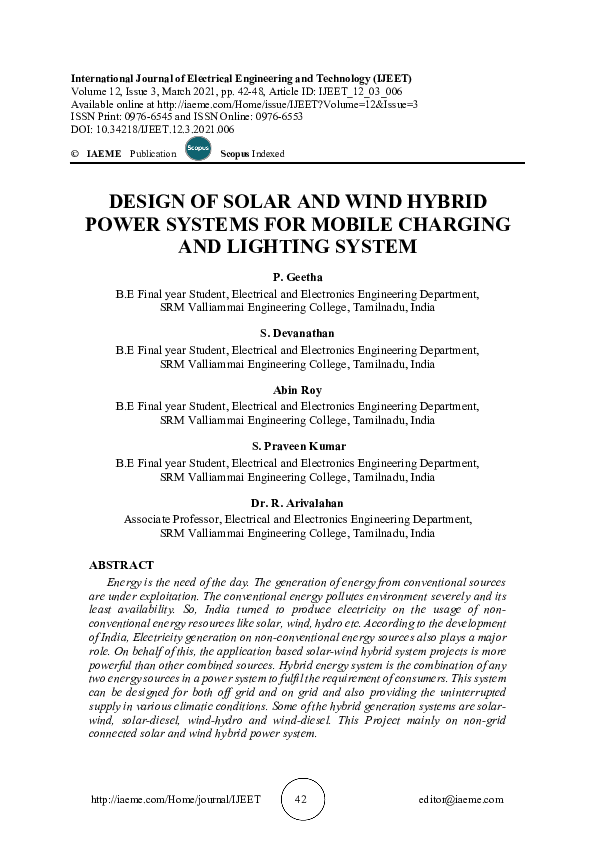 (PDF) DESIGN OF SOLAR AND WIND HYBRID POWER SYSTEMS FOR MOBILE CHARGING ...