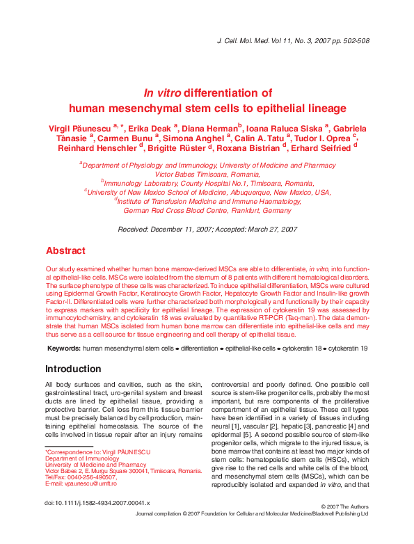 (PDF) In vitro differentiation of human mesenchymal stem cells to ...