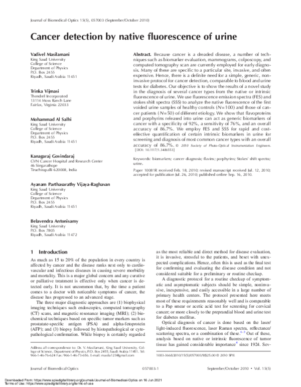(PDF) Cancer detection by native fluorescence of urine