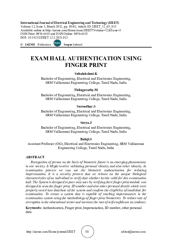 (PDF) EXAM HALL AUTHENTICATION USING FINGER PRINT