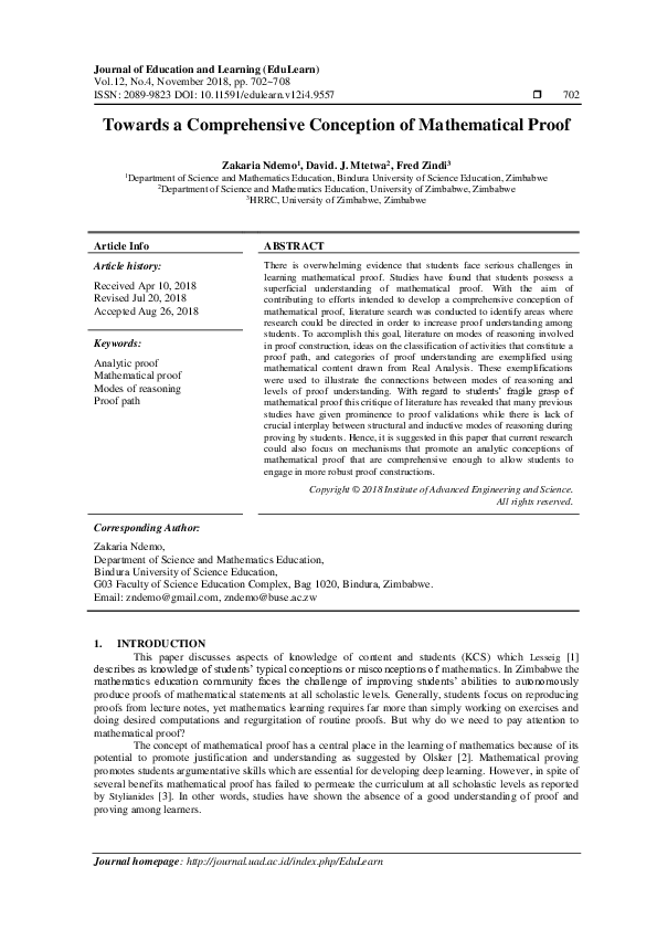 (PDF) Towards a Comprehensive Conception of Mathematical Proof