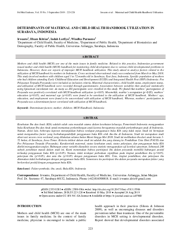(PDF) Determinants of Maternal and Child Health Handbook Utilization in ...