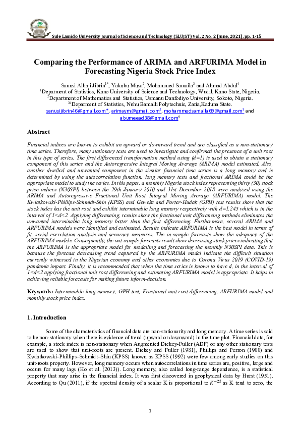 (PDF) Comparing the Performance of ARIMA and ARFURIMA Model in ...