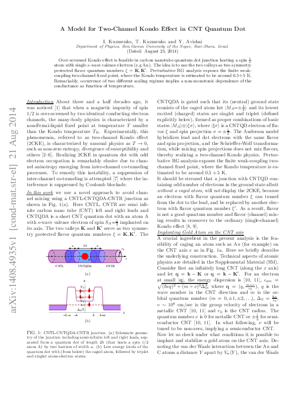 (PDF) A Model for Two-Channel Kondo Effect in CNT Quantum Dot