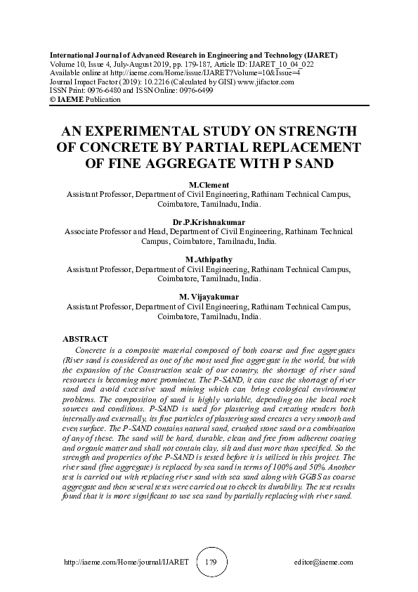 (PDF) AN EXPERIMENTAL STUDY ON STRENGTH OF CONCRETE BY PARTIAL ...