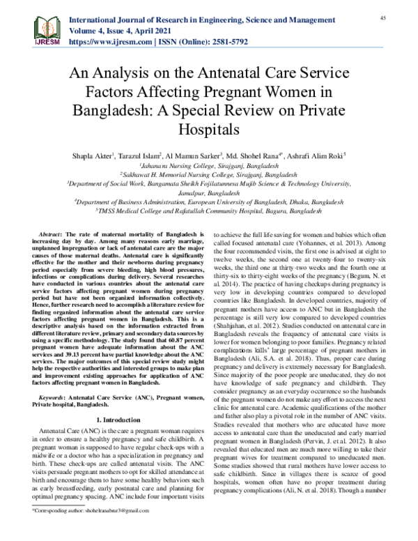 (PDF) An Analysis on the Antenatal Care Service Factors Affecting ...
