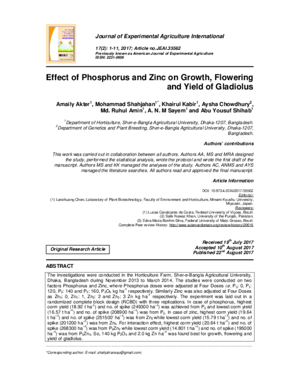 (PDF) Effect of Phosphorus and Zinc on Growth, Flowering and Yield of ...