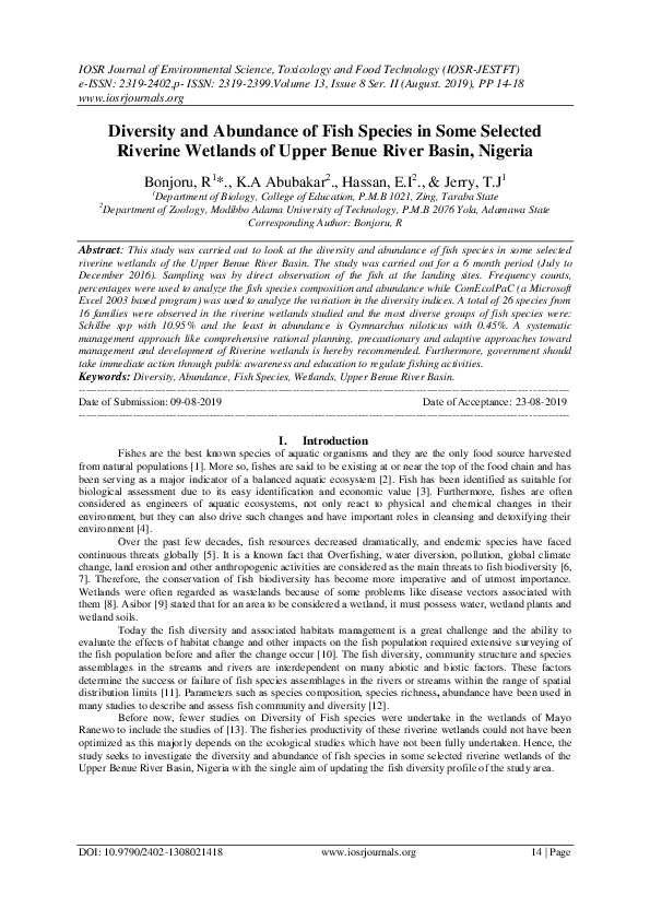 (PDF) Diversity and Abundance of Fish Species in Some Selected Riverine ...