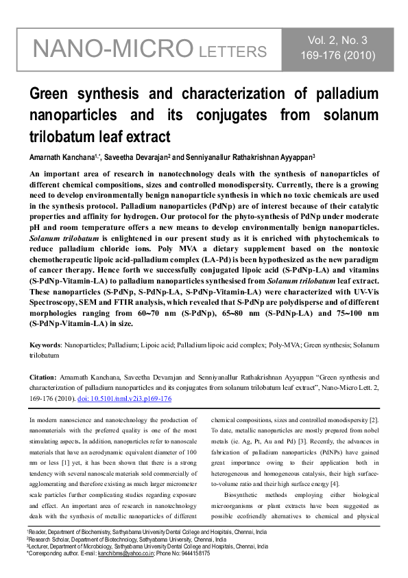 (PDF) Green synthesis and characterization of palladium nanoparticles ...