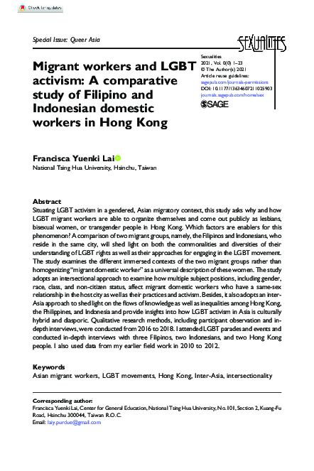 (PDF) Migrant Workers and LGBT Activism: A Comparative Study of ...