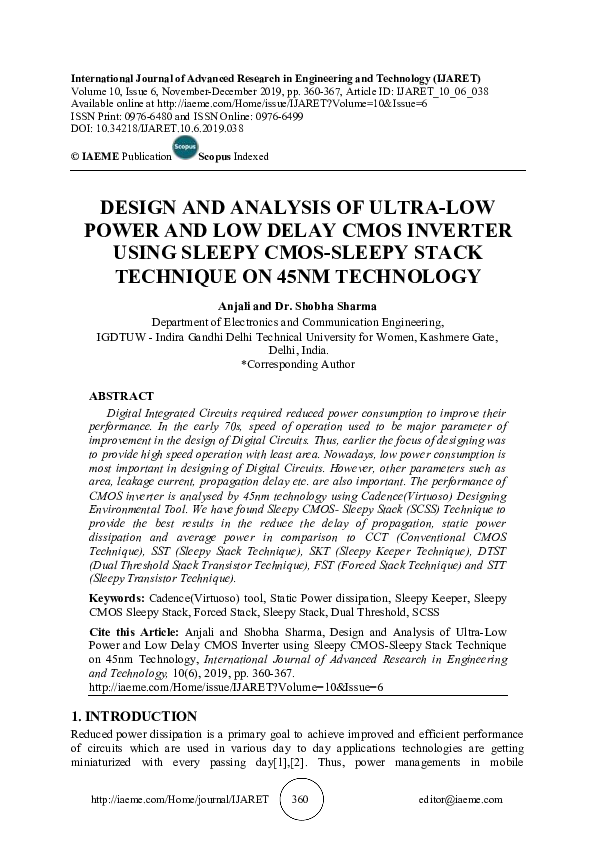 (PDF) DESIGN AND ANALYSIS OF ULTRA-LOW POWER AND LOW DELAY CMOS ...