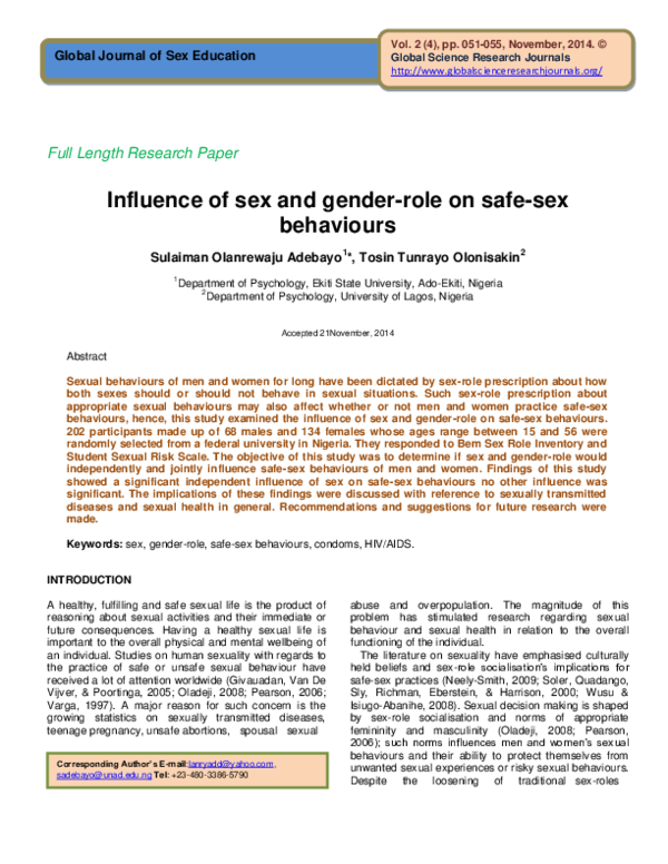 (PDF) Influence of sex and gender-role on safe-sex behaviours