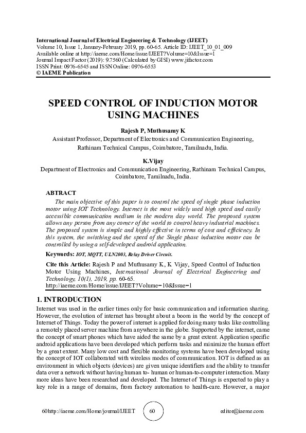 (PDF) SPEED CONTROL OF INDUCTION MOTOR USING MACHINES