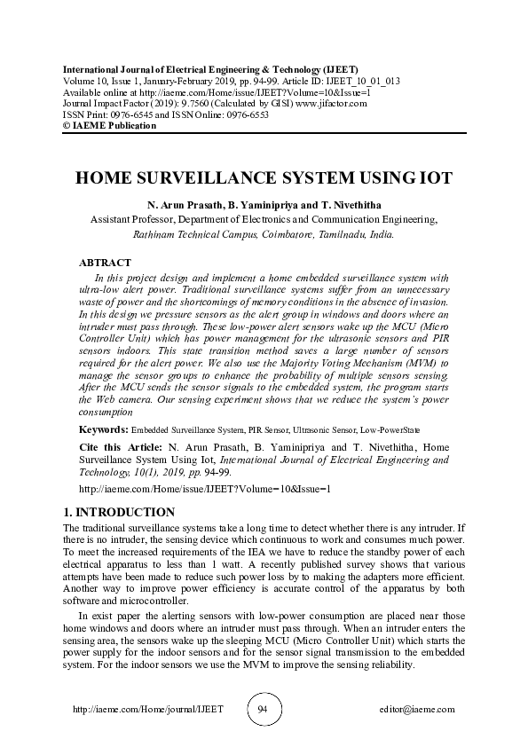 (PDF) HOME SURVEILLANCE SYSTEM USING IOT