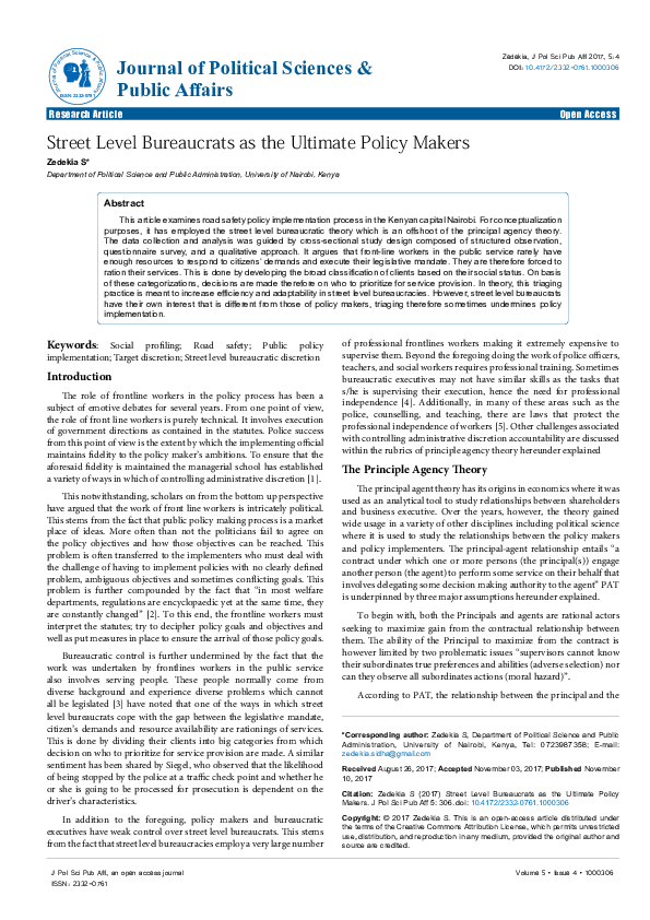 (PDF) Street Level Bureaucrats as the Ultimate Policy Makers