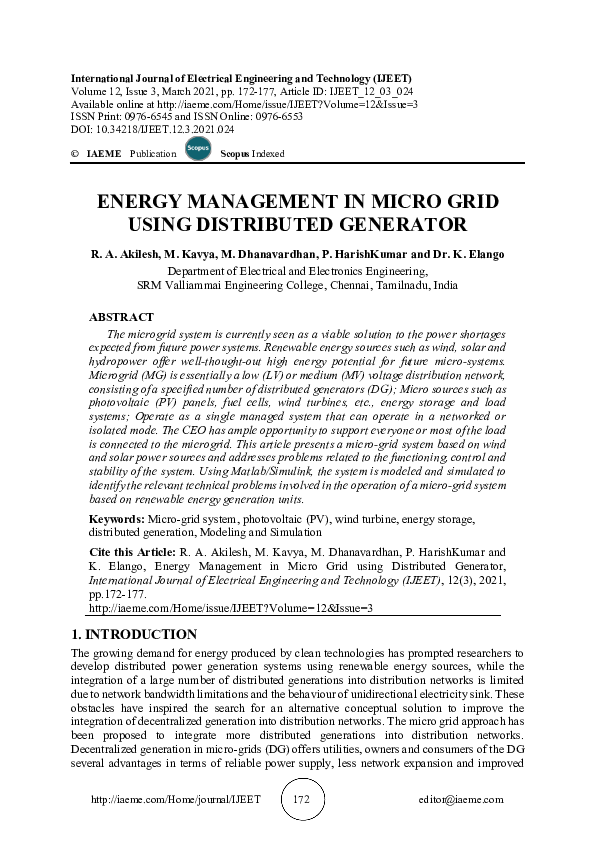 (PDF) ENERGY MANAGEMENT IN MICRO GRID USING DISTRIBUTED GENERATOR