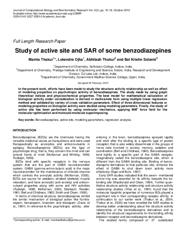 (PDF) Study of active site and SAR of some benzodiazepines