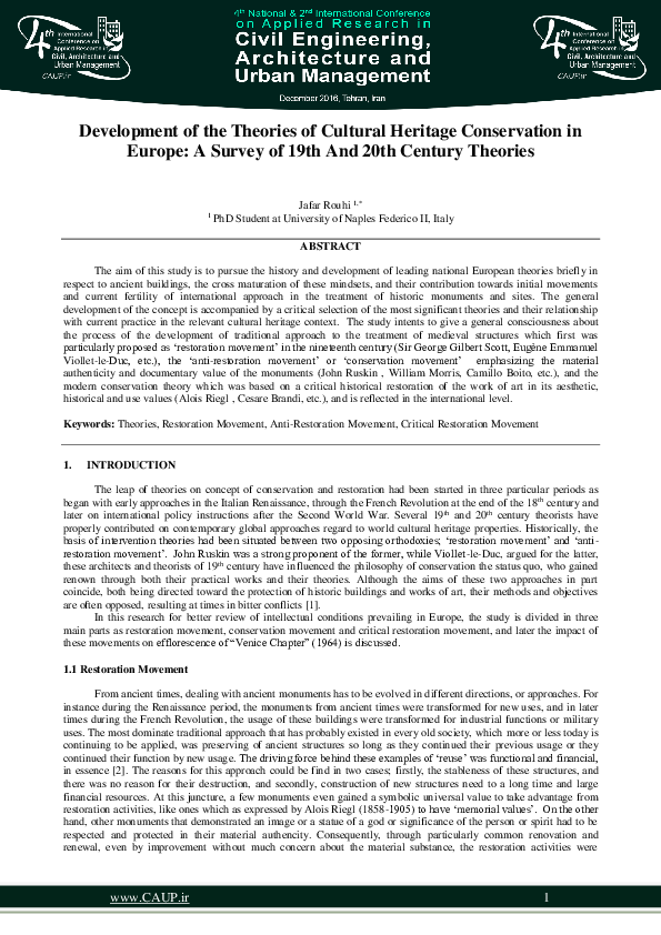 (PDF) Development of the Theories of Cultural Heritage Conservation in ...