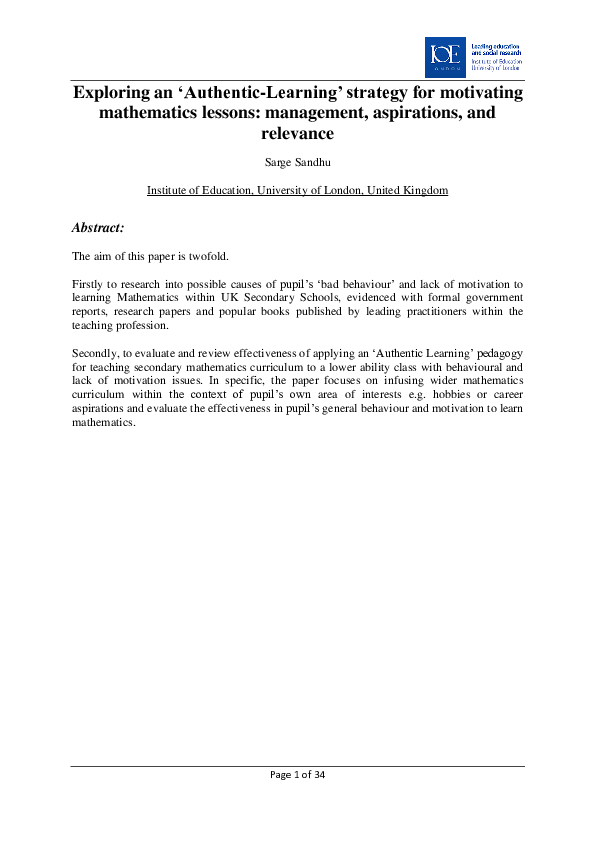 (PDF) Exploring an ‘Authentic Learning’ strategy for motivating ...