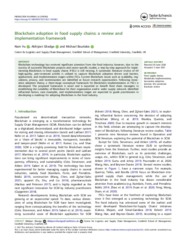 (PDF) Blockchain adoption in food supply chains: A review and ...