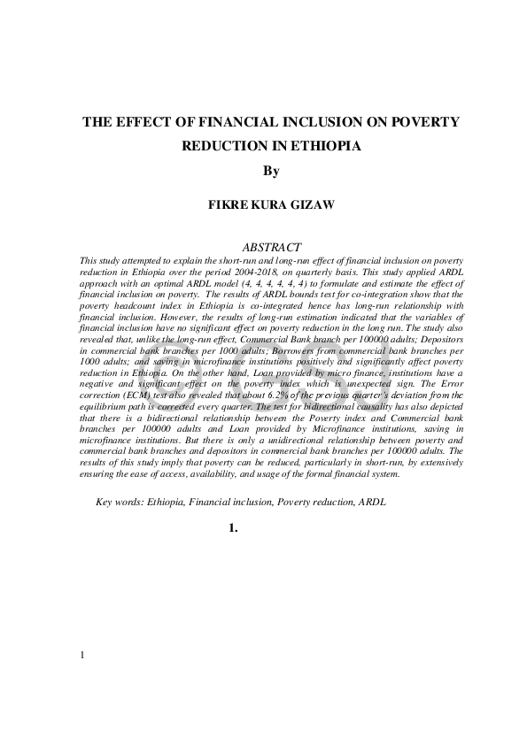 (PDF) THE EFFECT OF FINANCIAL INCLUSION ON POVERTY REDUCTION IN ETHIOPIA