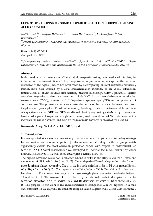 (PDF) Effect of Ni Doping on Some Properties of Electrodeposited Zinc ...