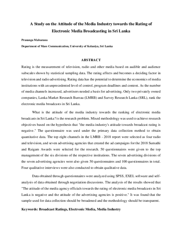 (PDF) A Study on the Attitude of the Media Industry towards the Rating ...