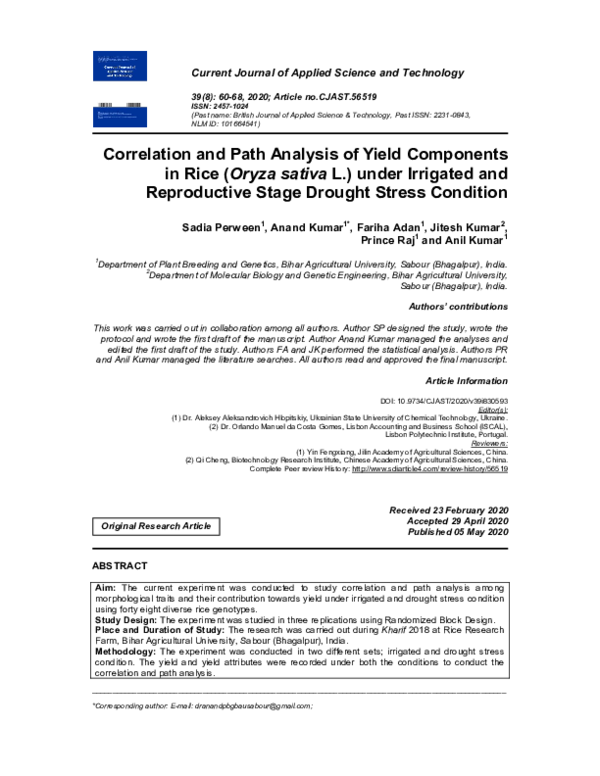 (PDF) Correlation and path analysis of the yield components of flax fibre