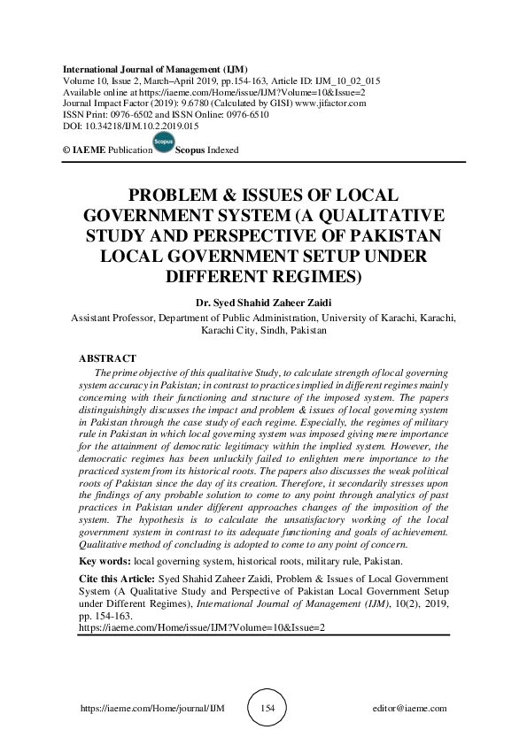(PDF) PROBLEM & ISSUES OF LOCAL GOVERNMENT SYSTEM (A QUALITATIVE STUDY ...
