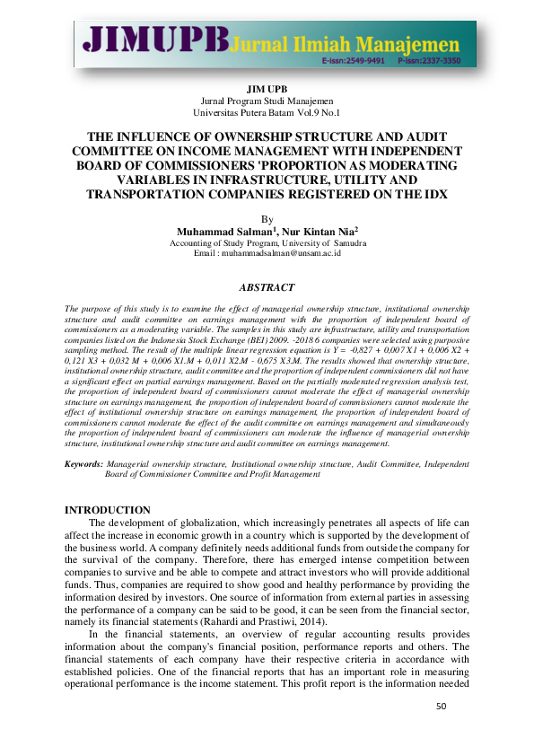 (PDF) The Influence of Ownership Structure and Audit Committee on ...