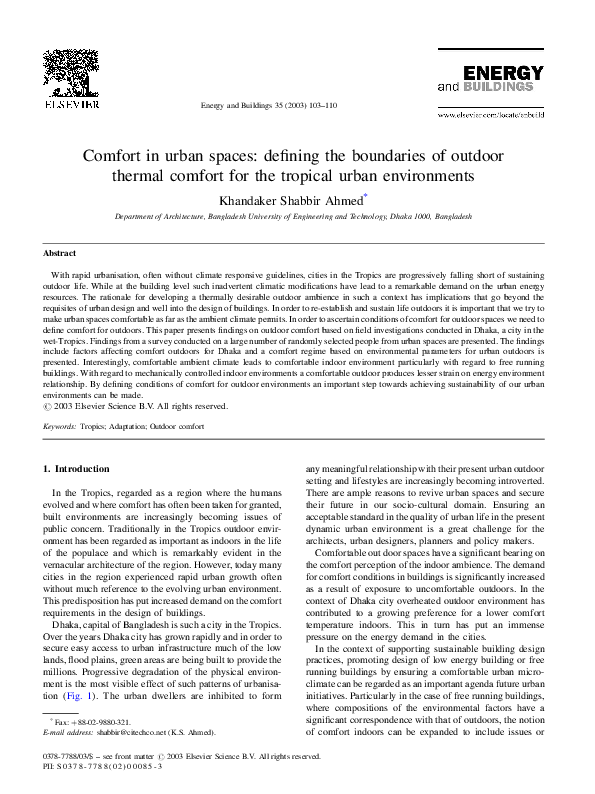 (PDF) Comfort in urban spaces: defining the boundaries of outdoor ...
