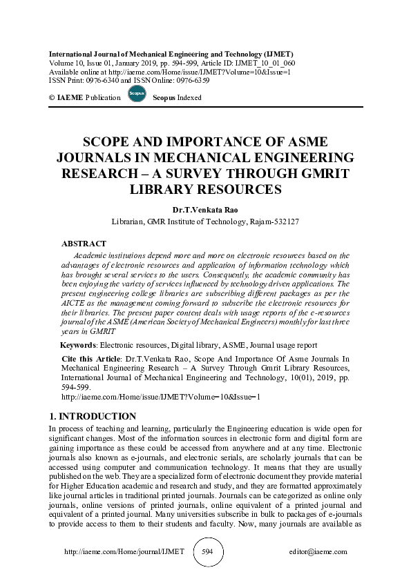 (PDF) SCOPE AND IMPORTANCE OF ASME JOURNALS IN MECHANICAL ENGINEERING ...
