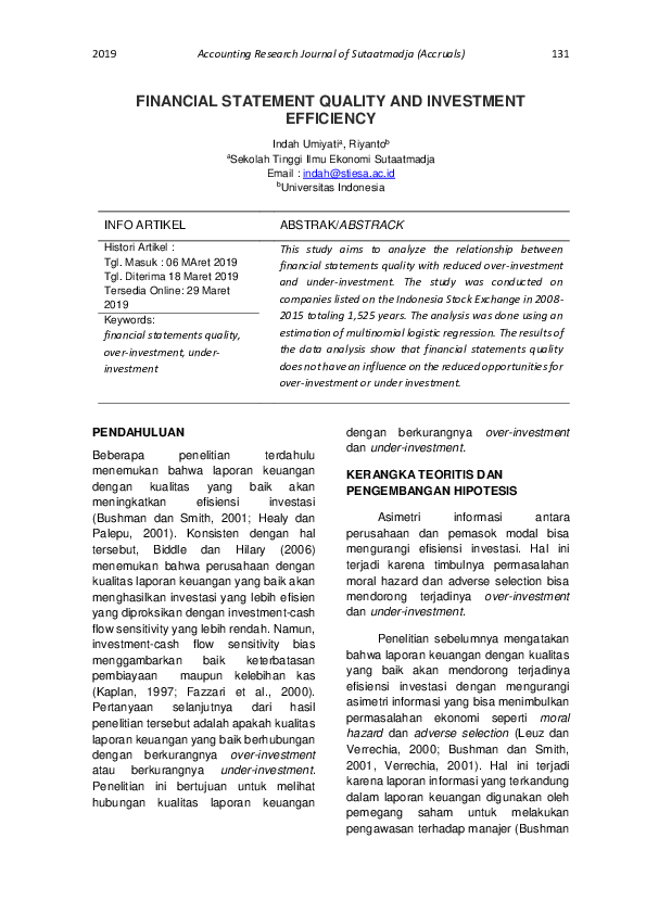(PDF) Financial Statement Quality and Investment Efficiency