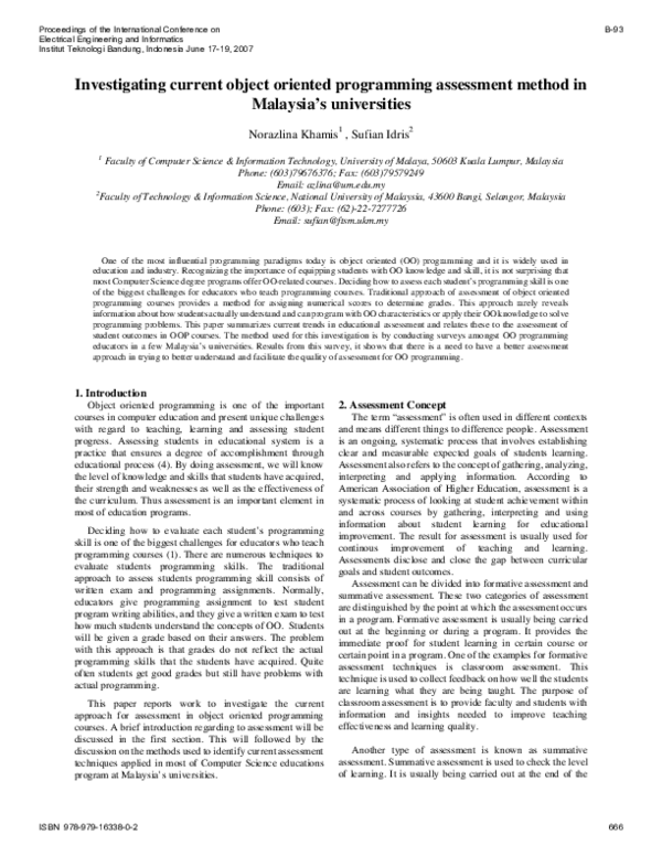 (PDF) Investigating Current Object Oriented Programming Assessment ...