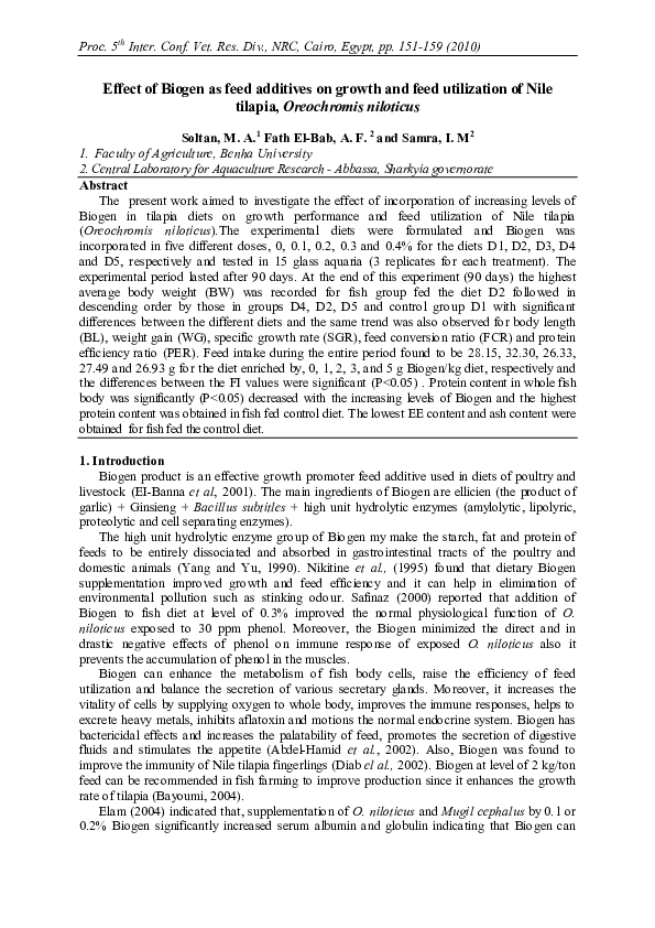 (PDF) Effect of Biogen as feed additives on growth and feed utilization ...
