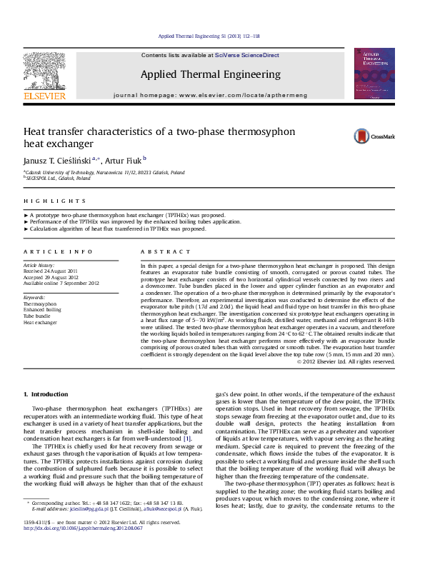 (PDF) Heat transfer characteristics of a two-phase thermosyphon heat ...