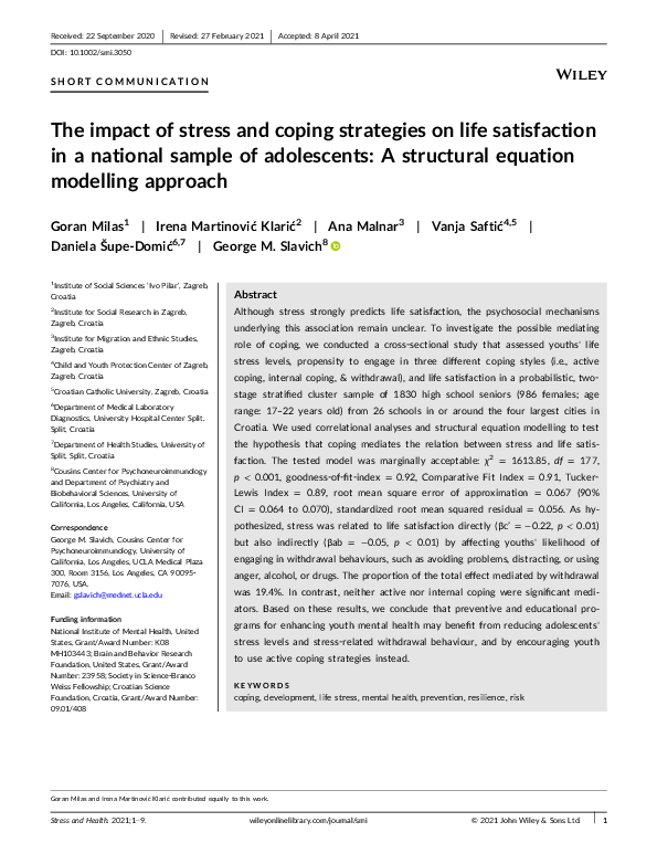 (PDF) The impact of stress and coping strategies on life satisfaction ...