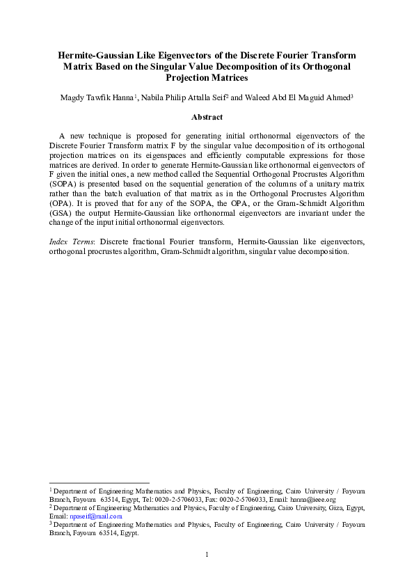 (PDF) Hermite-Gaussian-Like Eigenvectors of the Discrete Fourier ...