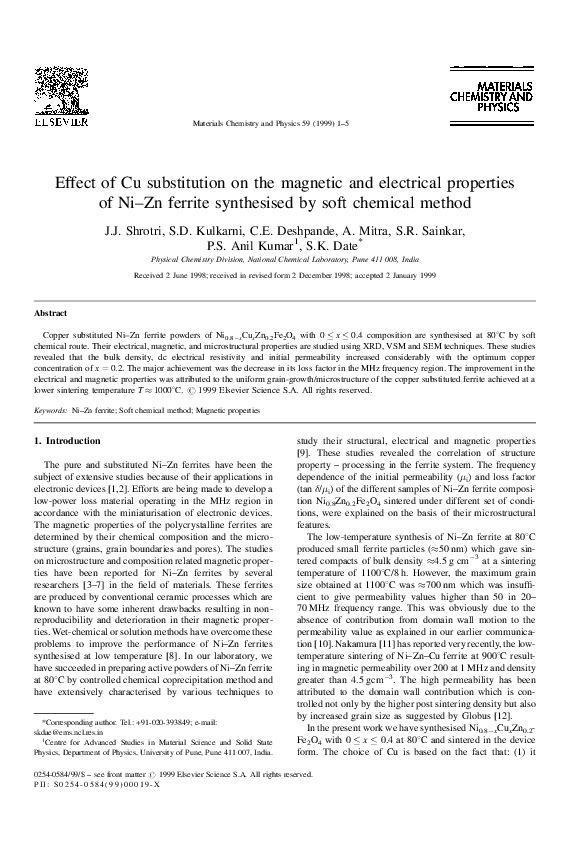 (PDF) Effect of Cu substitution on the magnetic and electrical ...