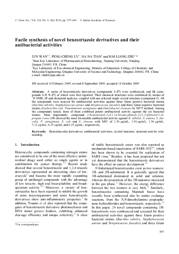 (PDF) Facile synthesis of novel benzotriazole derivatives and their ...